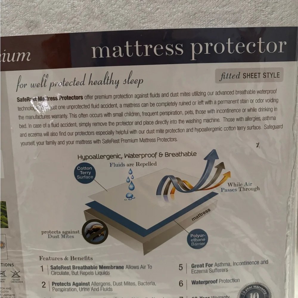 🌟 NWT SafeRest Premium Waterproof Twin XL Mattress Protector
